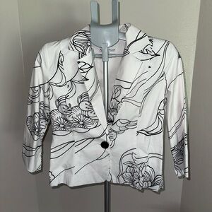 White House Black Market Black and White Floral Blazer